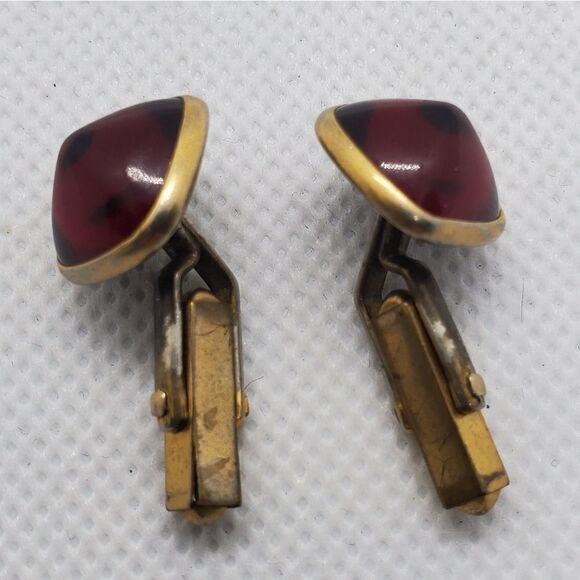 Swank Red & Gold Colored Cuff Links - Picture 2 of 3